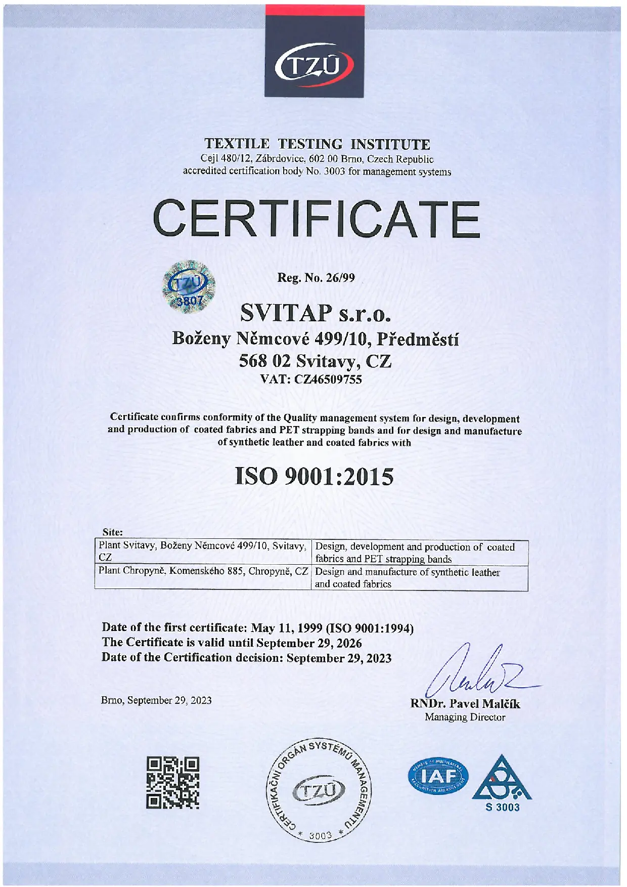 2023 Svitap Certificate 9001 En