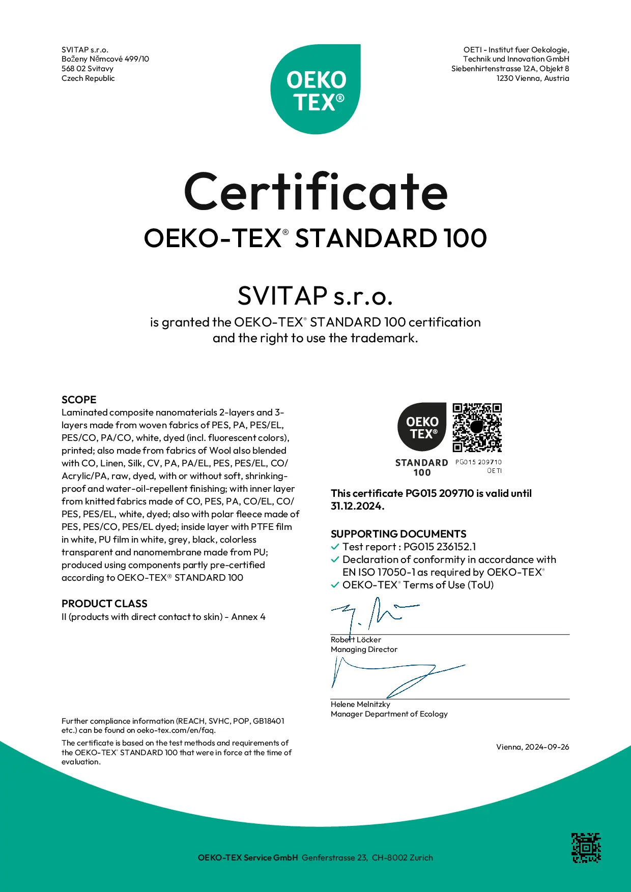 Certifikat Oeko Tex 31.12.2024